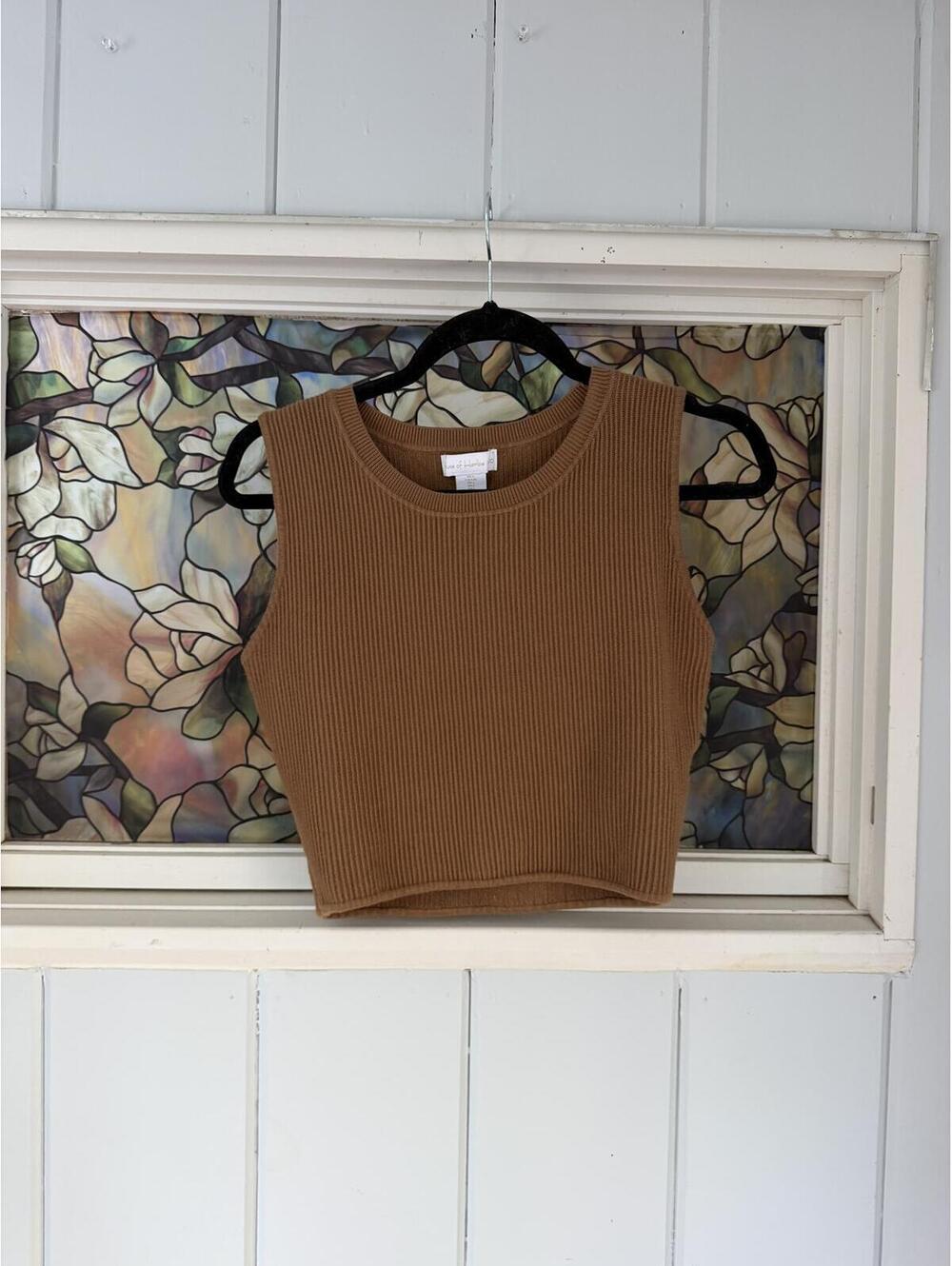 House of Harlow 1960 Brown Ribbed Crop Tank Top size large
